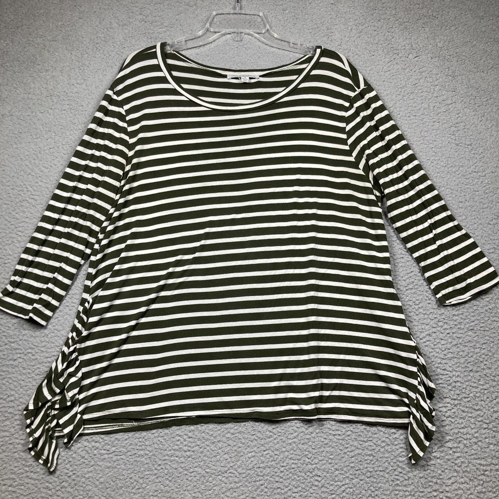 Green Envelope Top Women's Plus 1X Green Stripe Ruffle Side Slits Made‎ in USA